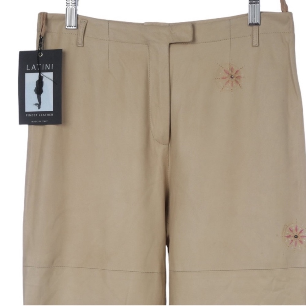 NWT Latini/Maria Vittoria Firenze Tan Suede Pants with Hand Painted Floral 10